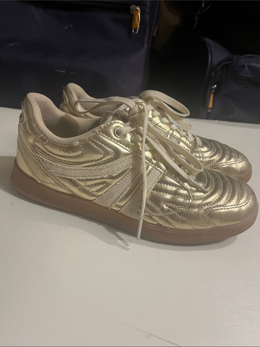 Steve Madden Metallic Gold Quilted Lace-Up Sneakers